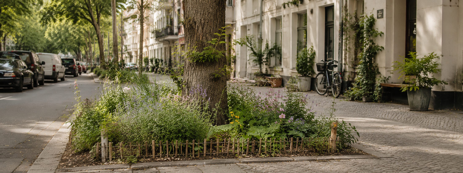 Massif urbain planté par les riverains au pied d'un arbre