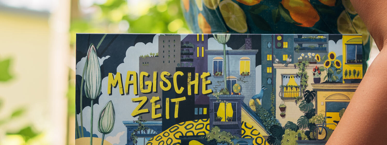 Boîte du calendrier de l'Avent de graines bio « Moments magiques » Bonheur du jardinage urbain, façade illustrée