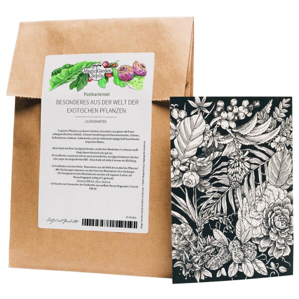 Coffret de cartes de voeux - Magic Garden Seeds Highlights - 10 cartes postales au thème : Curiosités du monde des plantes exotiques