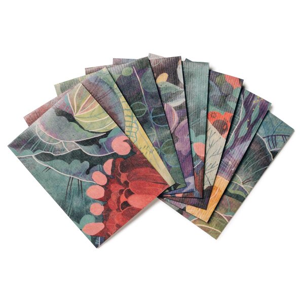 Pochettes cadeaux - 40 pochettes en papier colorées / sachets plats avec 8 motifs différents de notre monde magique de plantes bleu-vert