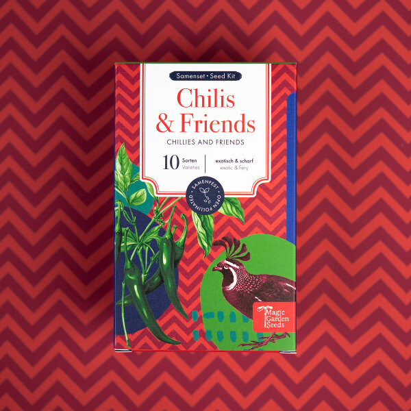 Piments & Compagnons - 10 variétés de piments et herbes pollinisées naturellement - exotiques et épicées - Kit de graines pour débutants